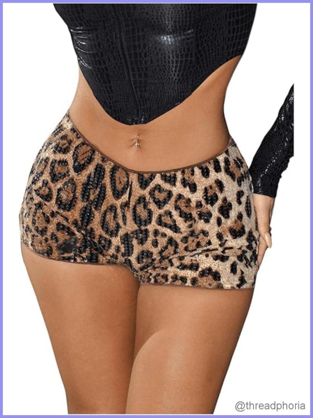 Women's Sequin Leopard Print Low Rise Shorts Sparkly Rave Club Party
